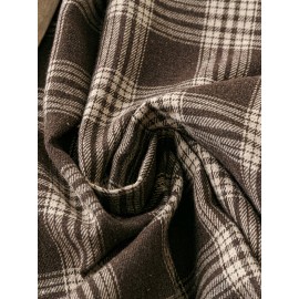 [Elegant Plaid Dress] Plus Size Elegant Women's Plaid Long Sleeve Dress | Brown & Beige Checkered Pattern, Contrast Collar, Button-Up Front, Flowy A-Line Silhouette - Perfect for Spring/Fall Casual or Formal Occasions, Polyester Fabric