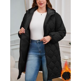Women's Elegant Quilted Hooded Jacket with Zipper Closure - Large Square Pattern, Machine Washable, All-Season Versatile Outerwear for Casual & Formal Wear, Formal Coat, Easy Maintenance Coat