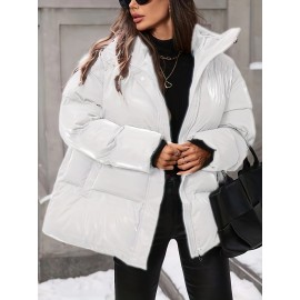 Plus Size - Plus Size Women'S Elegant Hooded Winter Coat - Warm Zip-Up Jacket with Long Sleeves, Solid Color Regular Fit for Cold Weather, Stylish Outdoor & Casual Wear, Winter Coats, Cold Weather Apparel, Sleek Design, Structured Design