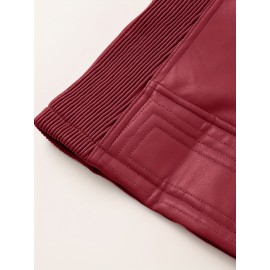 [Brown Biker Jacket] Brown Faux Leather Plus Size Women's Casual Biker Jacket | Short Motorcycle Jacket with Zipper Closure, Turn-Collar & Long Sleeves for Spring/Fall, Versatile Outerwear, Sleek Design, Durable Fabric