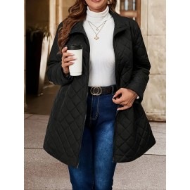 Plus Size, Women's Plus Size Winter Coat - Elegant Long Jacket with Pockets, Machine Washable Cold Weather Outerwear, Formal & Everyday Chic Outer Jacket for Women, Cold Weather Apparel, Nonstretch Fabric, Durable Construction