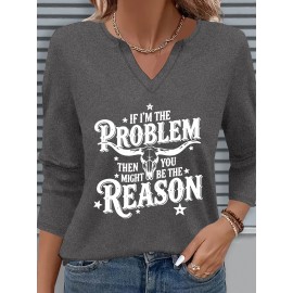 [Casual V-Neck T-Shirt] Comfortable Women's Casual V-Neck 3/4 Sleeve T-Shirt | 