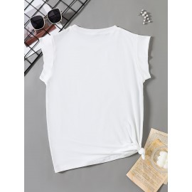 Holiday Cheer| Festive Yellow Christmas Tree Print T-Shirt for Women - Soft Stretch Fabric, Round Neck, Sleeveless Design with Glittery Star & Bow Detail, Machine Washable, Perfect for All Seasons, Christmas Garland