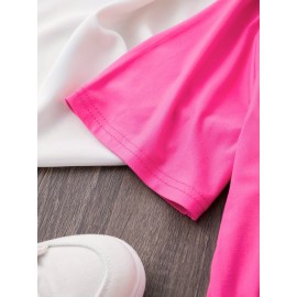 Summer Women's Letter Print Front and Back Fashion Short Sleeve T-Shirt, Comfortable Breathable Fabric, Casual Sporty Style, Suitable for Spring and Summer