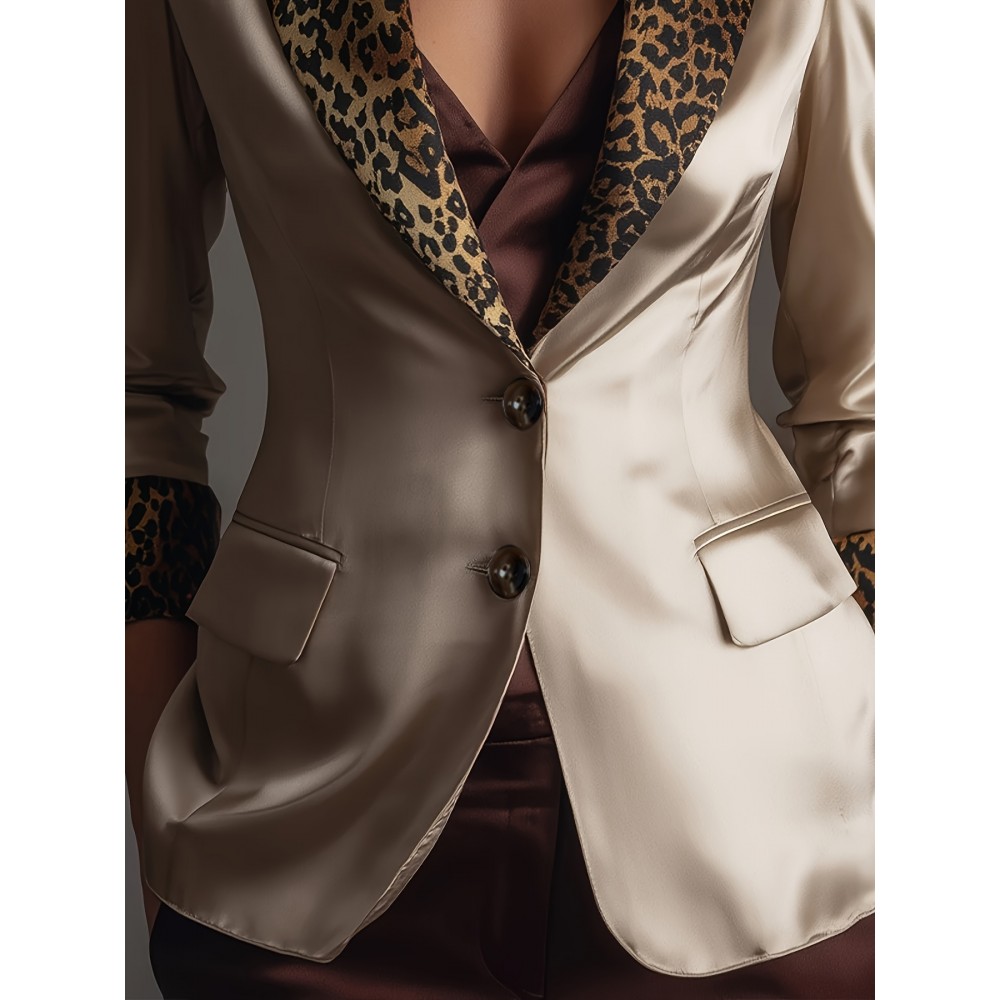 [Leopard Print Blazer] Elegant Leopard Print Blazer for Women | Sexy Beige & Brown Jacket, Machine Washable, Non-See-Through, Formal & Casual Outerwear for Business, Parties, Everyday Chic, Party Outfit, Stylish Design, Durable Fabric, Hline Silhouette
