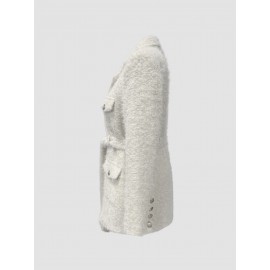 [Elegant Coat] Long Sleeve Elegant Belted Coat | Structured H-Silhouette Jacket with Golden-Tone Buttons & Fur-Lined Cuffs, Machine Washable Solid Color Outerwear for Spring/Fall