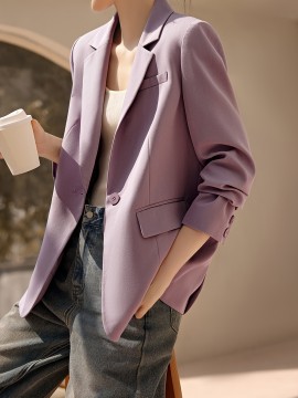 XWI Elegant Solid Color Blazer for Women - Classic Long Sleeve, Open Front with Single Button, Machine Washable - Perfect for Spring & Fall