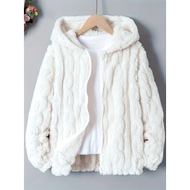 Plus Size - Women'S Cozy Fleece-Lined Hooded Jacket - Thick Warm Winter Coat with Pockets, Soft Plush Lining, Elegant Casual Outerwear for Fall & Winter