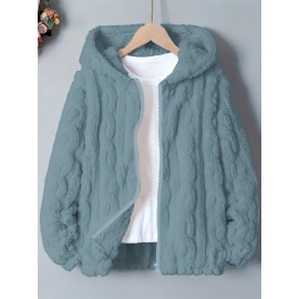 Plus Size - Women'S Cozy Fleece-Lined Hooded Jacket - Thick Warm Winter Coat with Pockets, Soft Plush Lining, Elegant Casual Outerwear for Fall & Winter